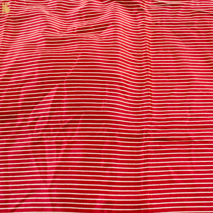 Cardinal Red Pure Mashru Silk Hand Block Stripes Ajrakh Fabric – Khinkhwab