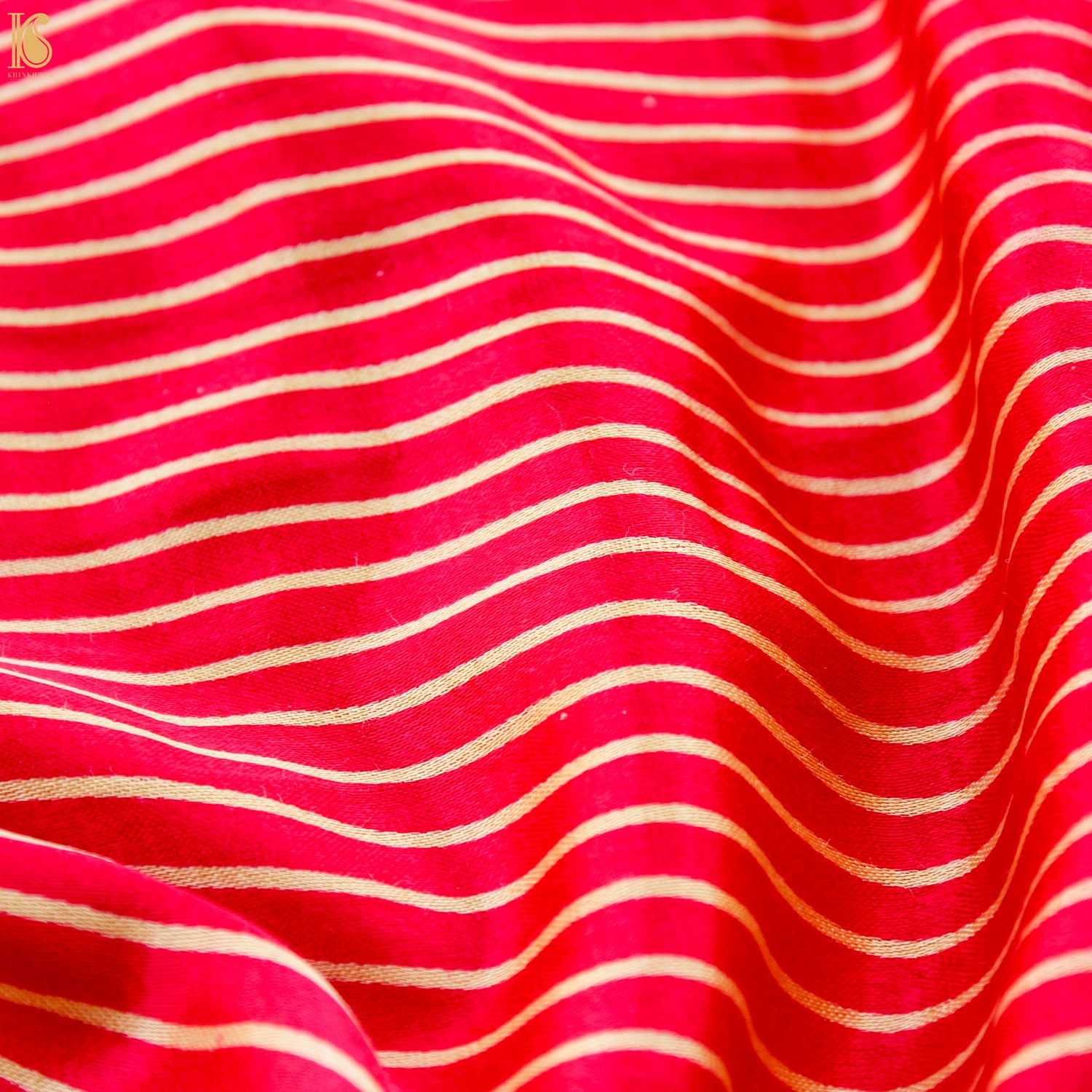 Pink Pure Mashru Silk Hand Block Stripes Ajrakh Fabric - Khinkhwab