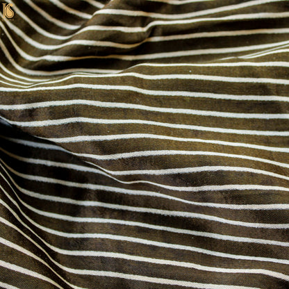 Brown Pure Mashru Silk Hand Block Stripes Ajrakh Fabric - Khinkhwab