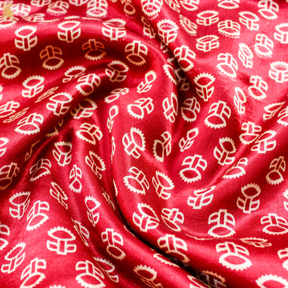 Crimson Red Pure Mashru Silk Hand Block Ajrakh Fabric - Khinkhwab