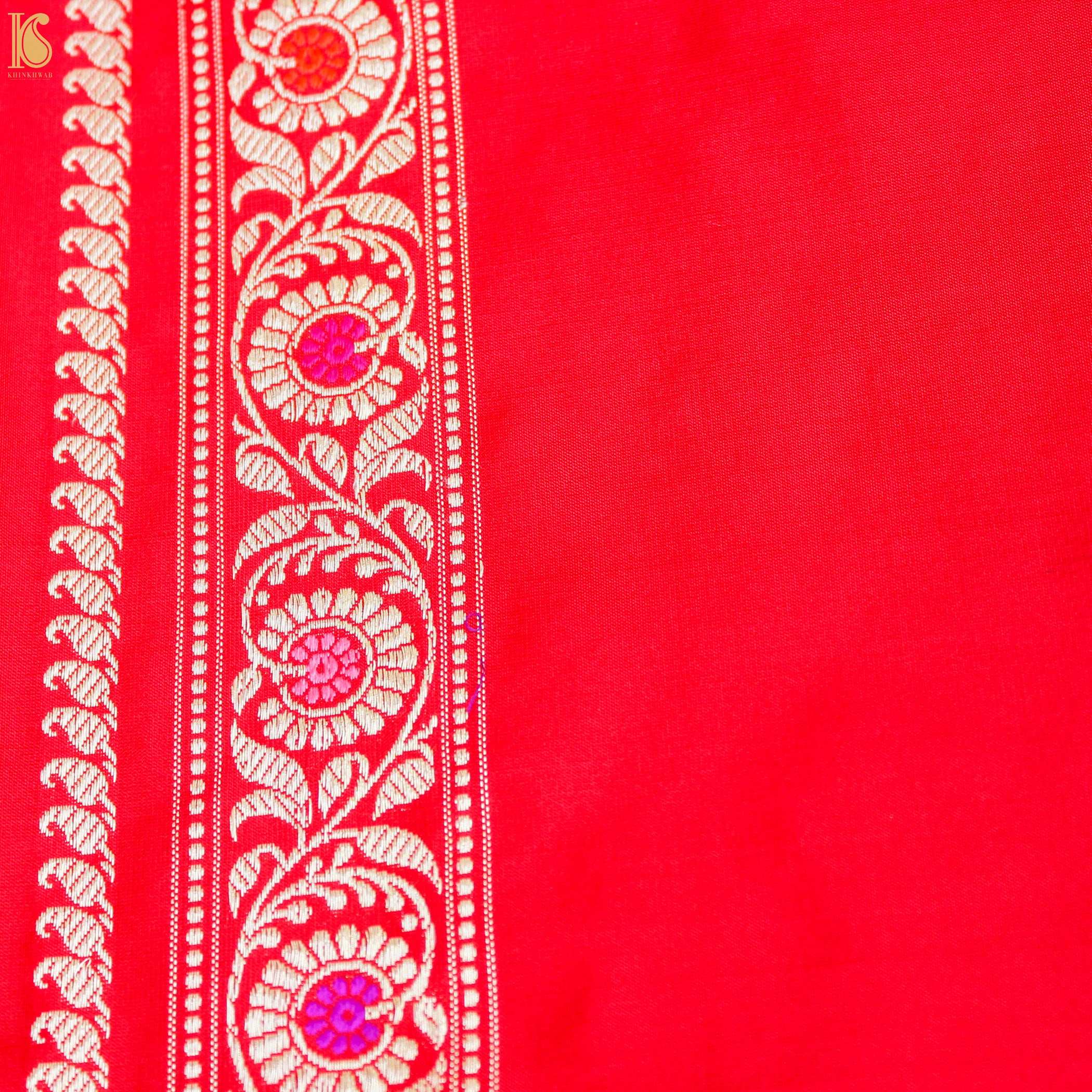 Handwoven Alizarin Red Pure Mashru Silk Kadwa Banarasi Saree - Khinkhwab