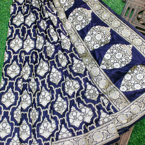 Deep Koamaru Handwoven Pure Katan Silk Banarasi Kadwa Saree - Khinkhwab