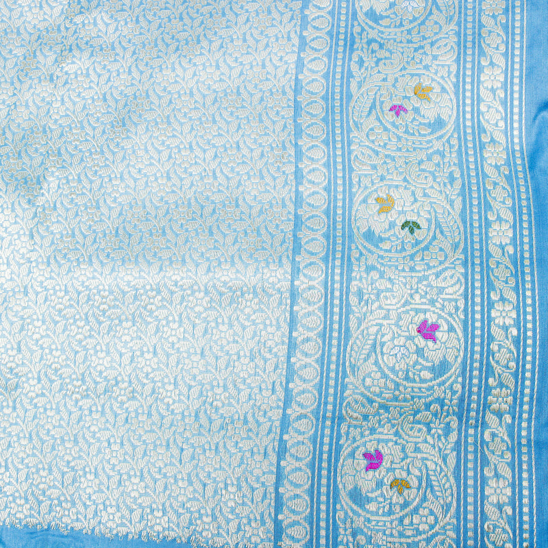 Malibu Blue Pure Katan Silk Handwoven Banarasi Kadwa Saree - Khinkhwab