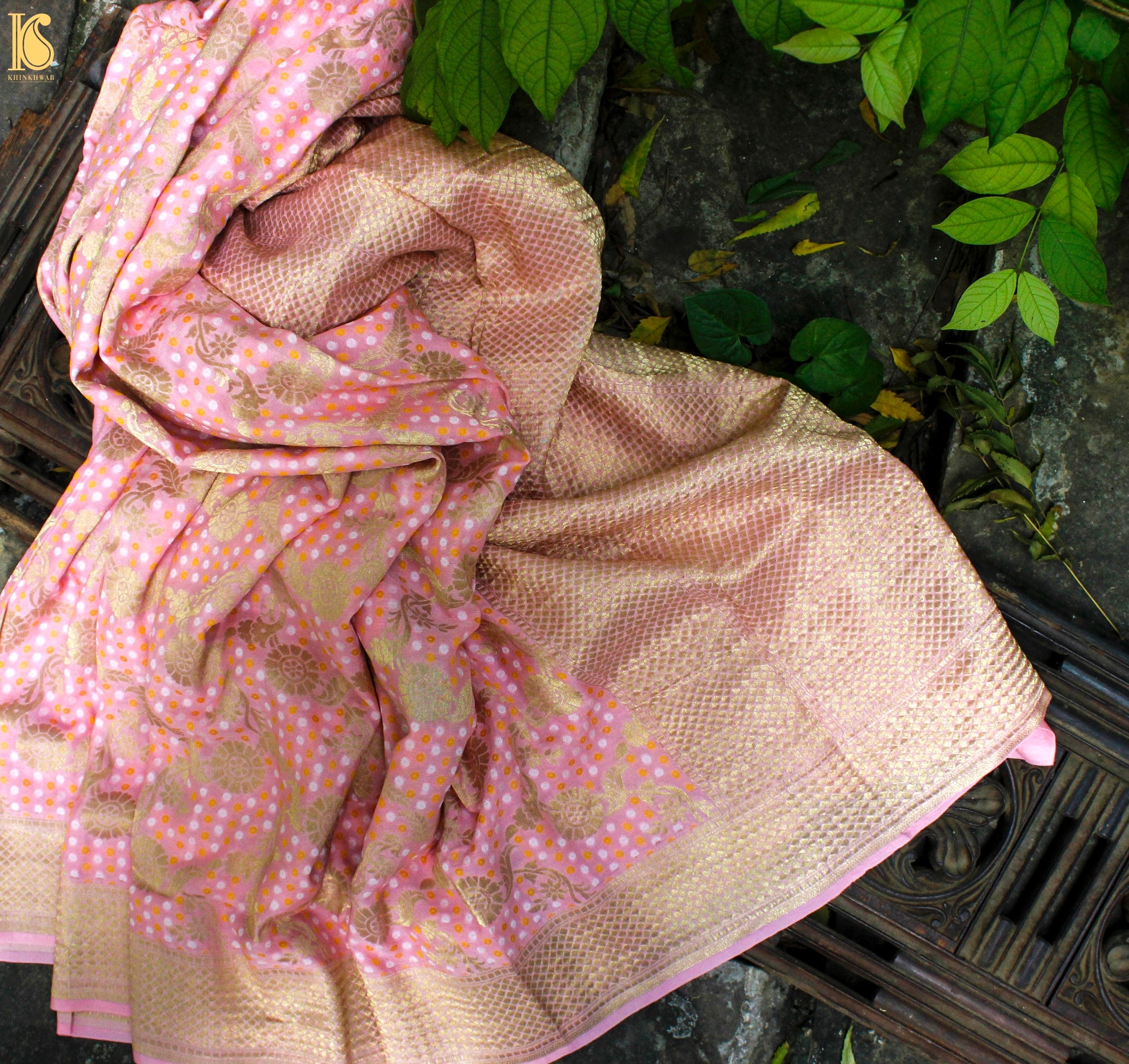 Baby Pink Pure Georgette Handloom Banarasi Saree - Khinkhwab