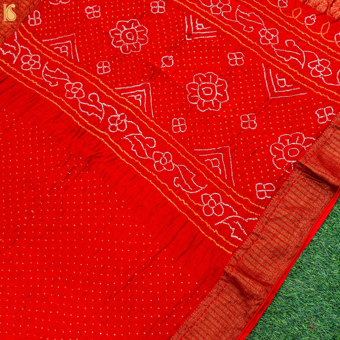 Red Pure Cotton Bandhani Banarasi Saree - Khinkhwab
