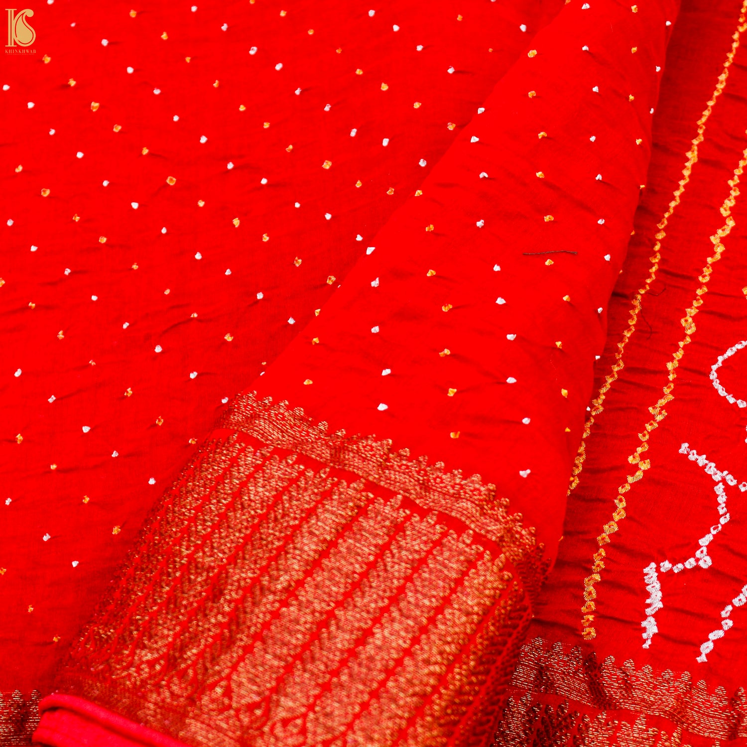 Red Pure Cotton Bandhani Banarasi Saree - Khinkhwab