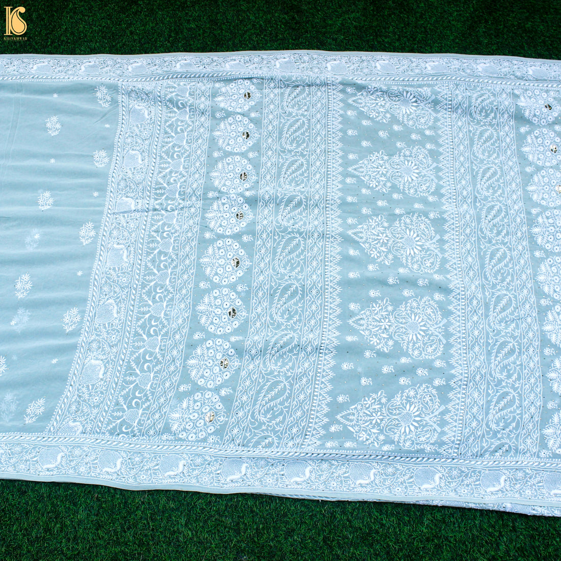 Baby Blue Chikankari Pure Georgette Saree - Khinkhwab