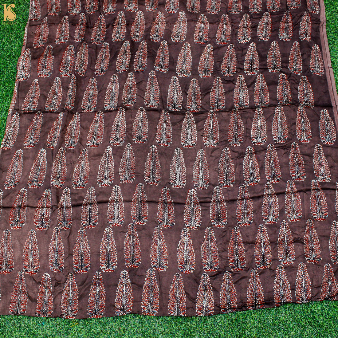 Brown Hand Block Ajrakh Modal Silk Fabric - Khinkhwab