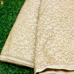 Beige Semi Silk Brocade Banarasi Fabric - Khinkhwab