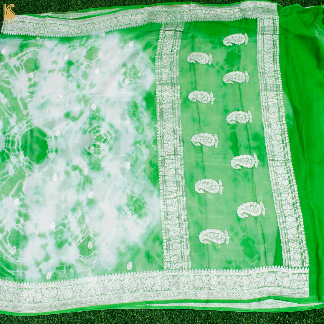 Green Pure Georgette Handloom Banarasi Shibori Saree - Khinkhwab