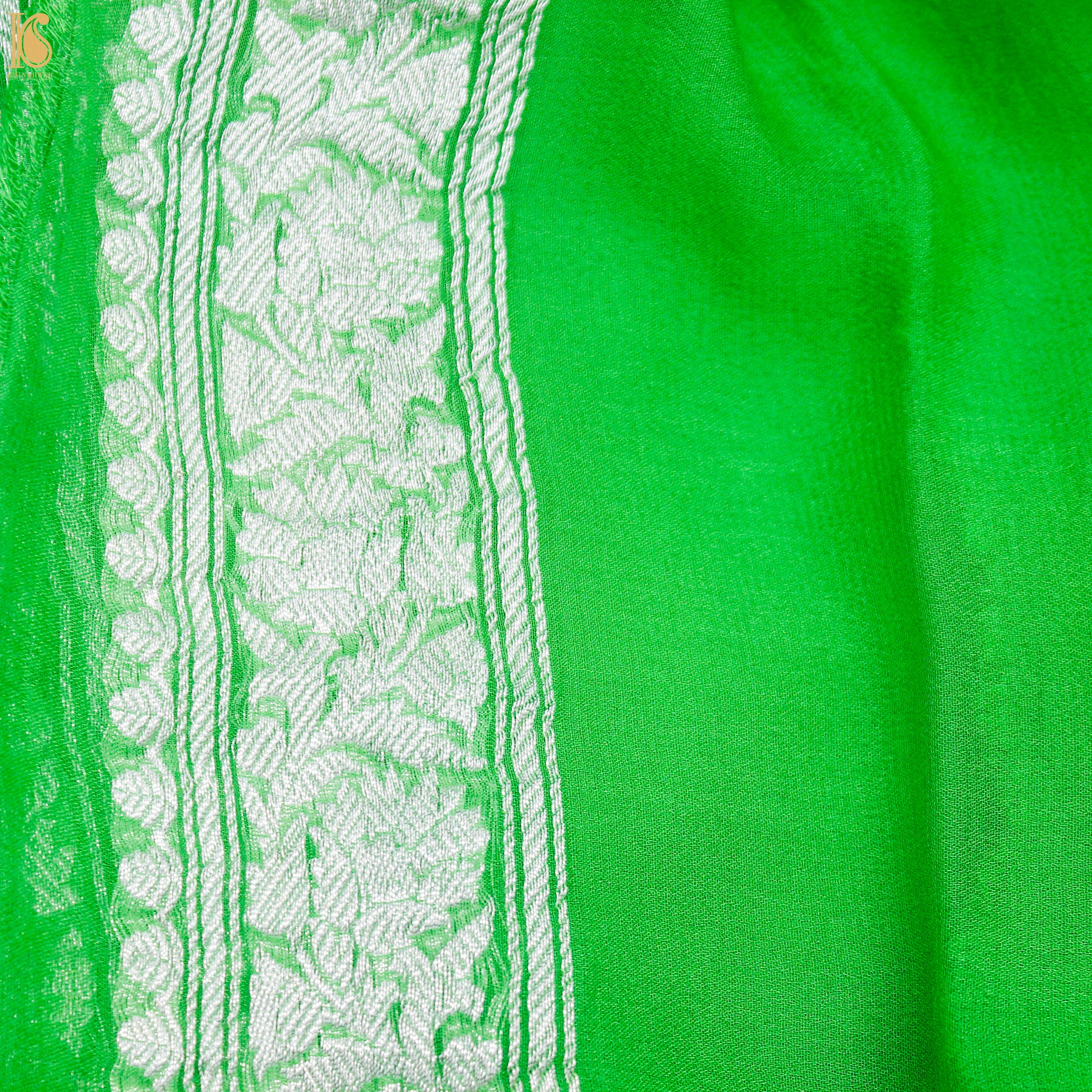 Green Pure Georgette Handloom Banarasi Shibori Saree - Khinkhwab