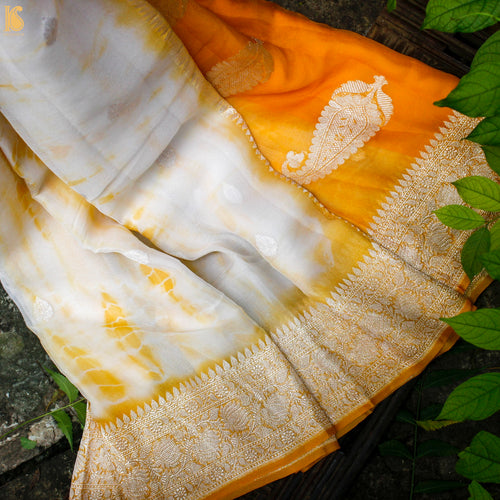 Yellow Pure Georgette Handloom Banarasi Shibori Saree - Khinkhwab