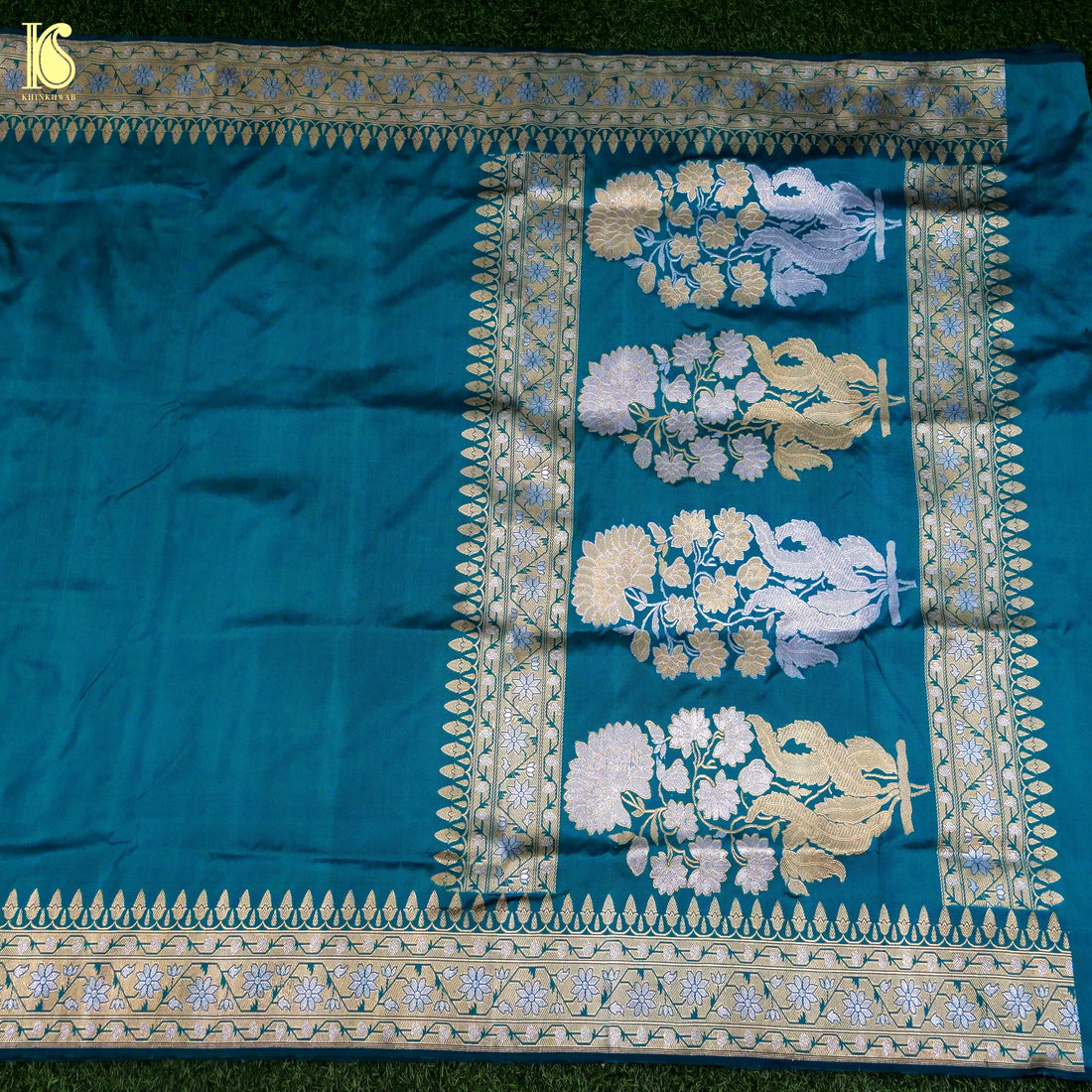 Kumudini - Allports Blue Handloom Katan Silk Banarasi Kadwa Ektara Saree - Khinkhwab
