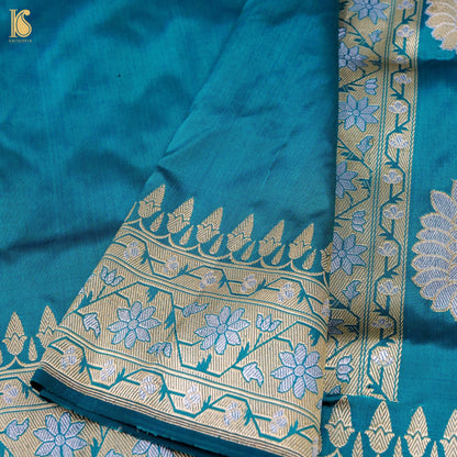 Kumudini - Allports Blue Handloom Katan Silk Banarasi Kadwa Ektara Saree - Khinkhwab
