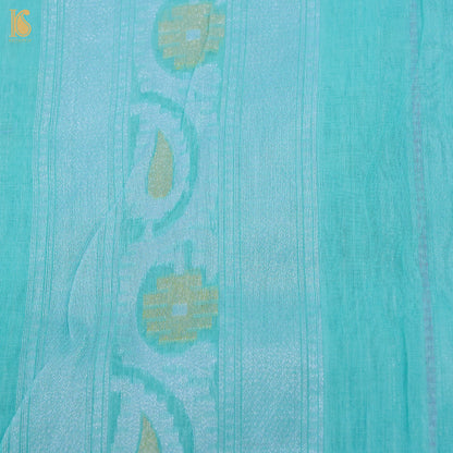Fountain Blue Pure Cotton Handloom Banarasi Jamdani Ektara Saree - Khinkhwab