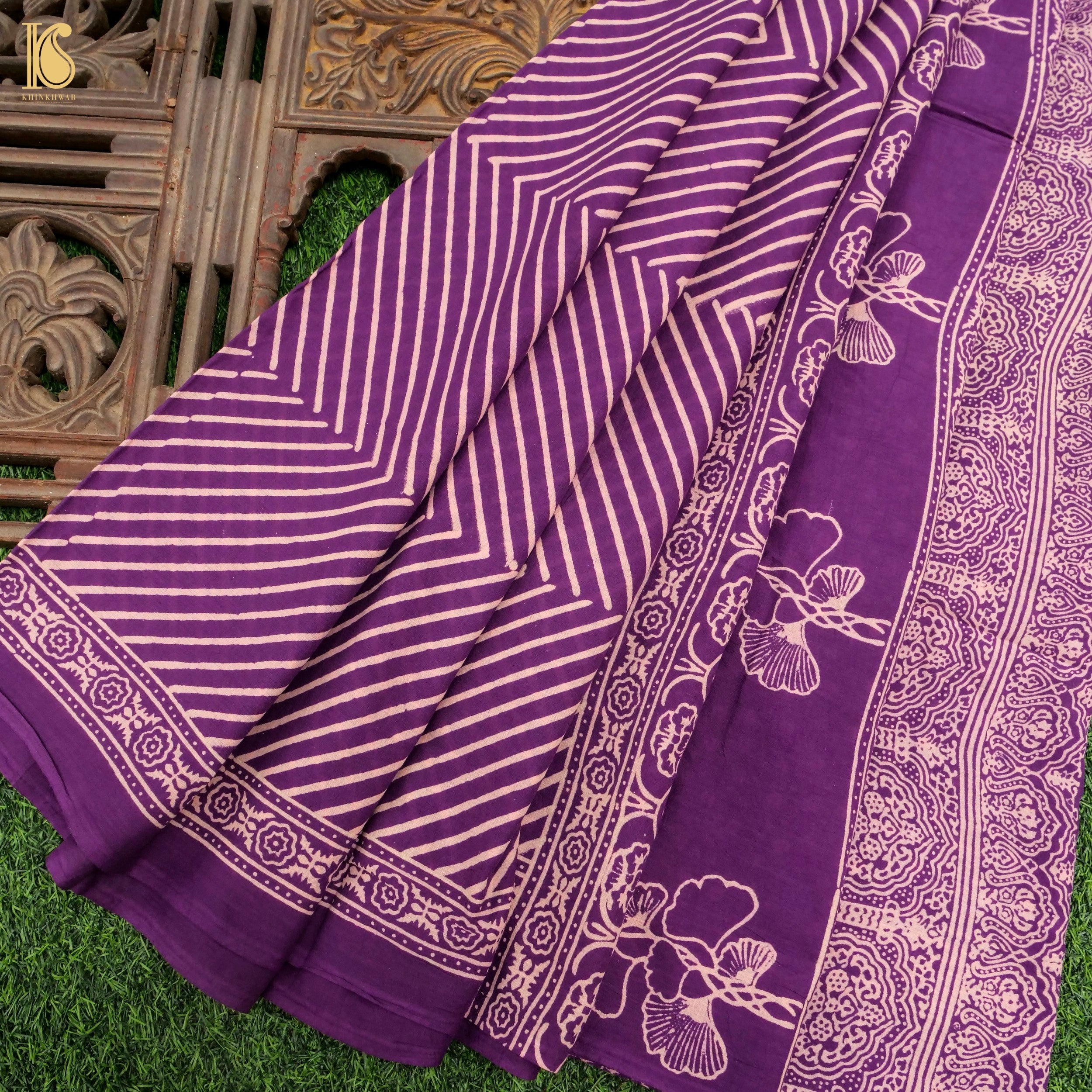 Hand Block Pure Mul Cotton Ajrakh Saree – Khinkhwab