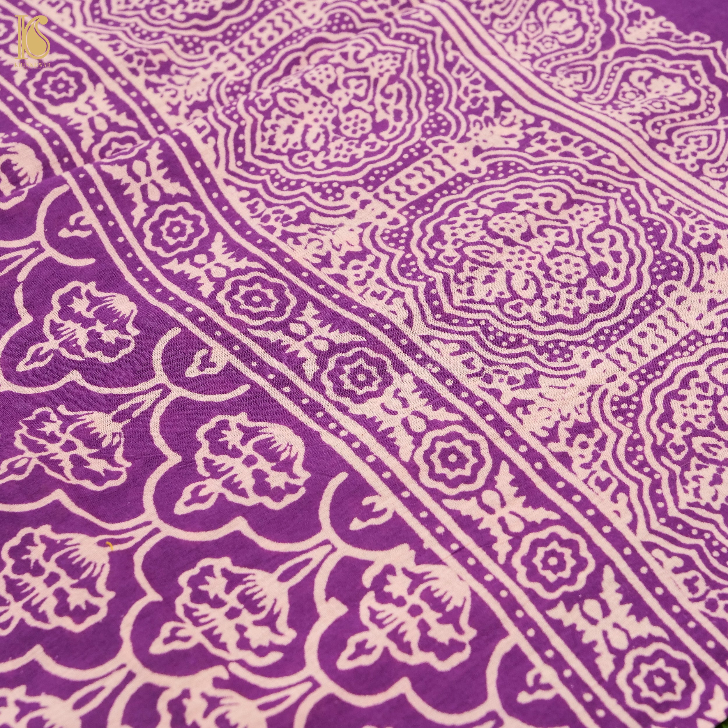 Palatinate Purple Pure Mul Cotton Ajrakh Saree - Khinkhwab