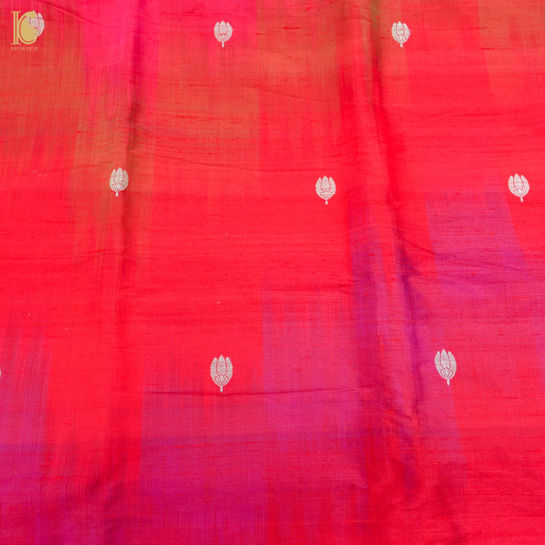 Red & Purple Pure Raw Silk Banarasi Fabric - Khinkhwab