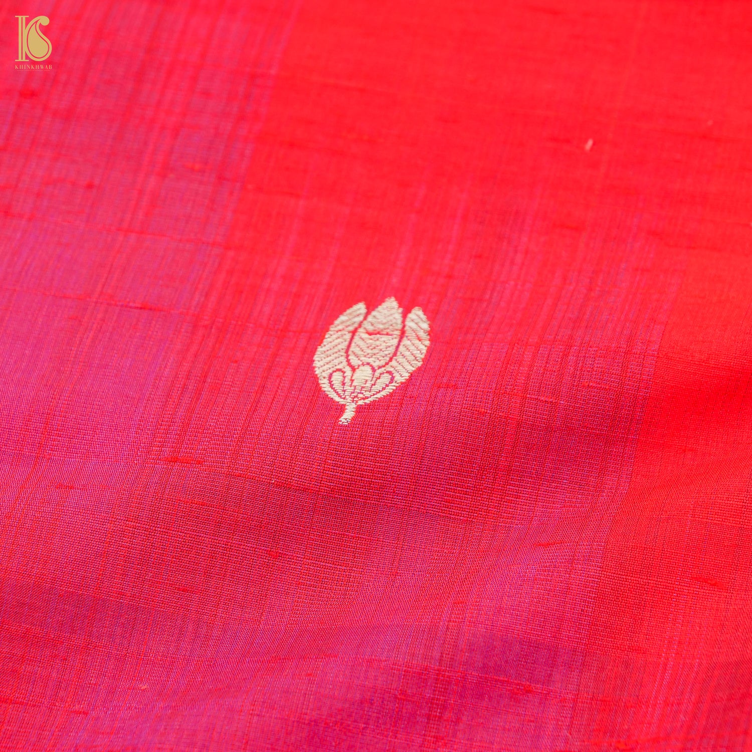 Red &amp; Purple Pure Raw Silk Banarasi Fabric - Khinkhwab