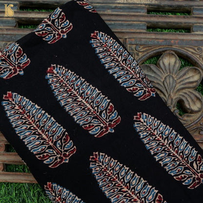 Black Hand Block Ajrakh Cotton Fabric - Khinkhwab