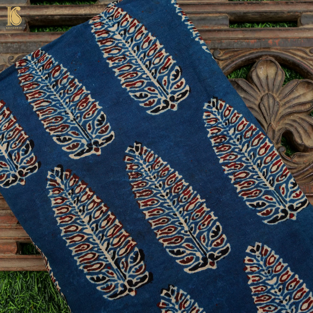 Blue Hand Block Ajrakh Cotton Fabric - Khinkhwab