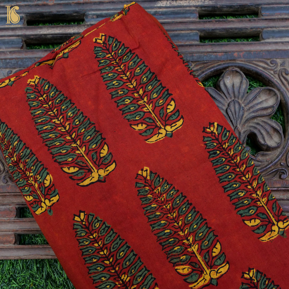 Red Hand Block Ajrakh Cotton Fabric - Khinkhwab