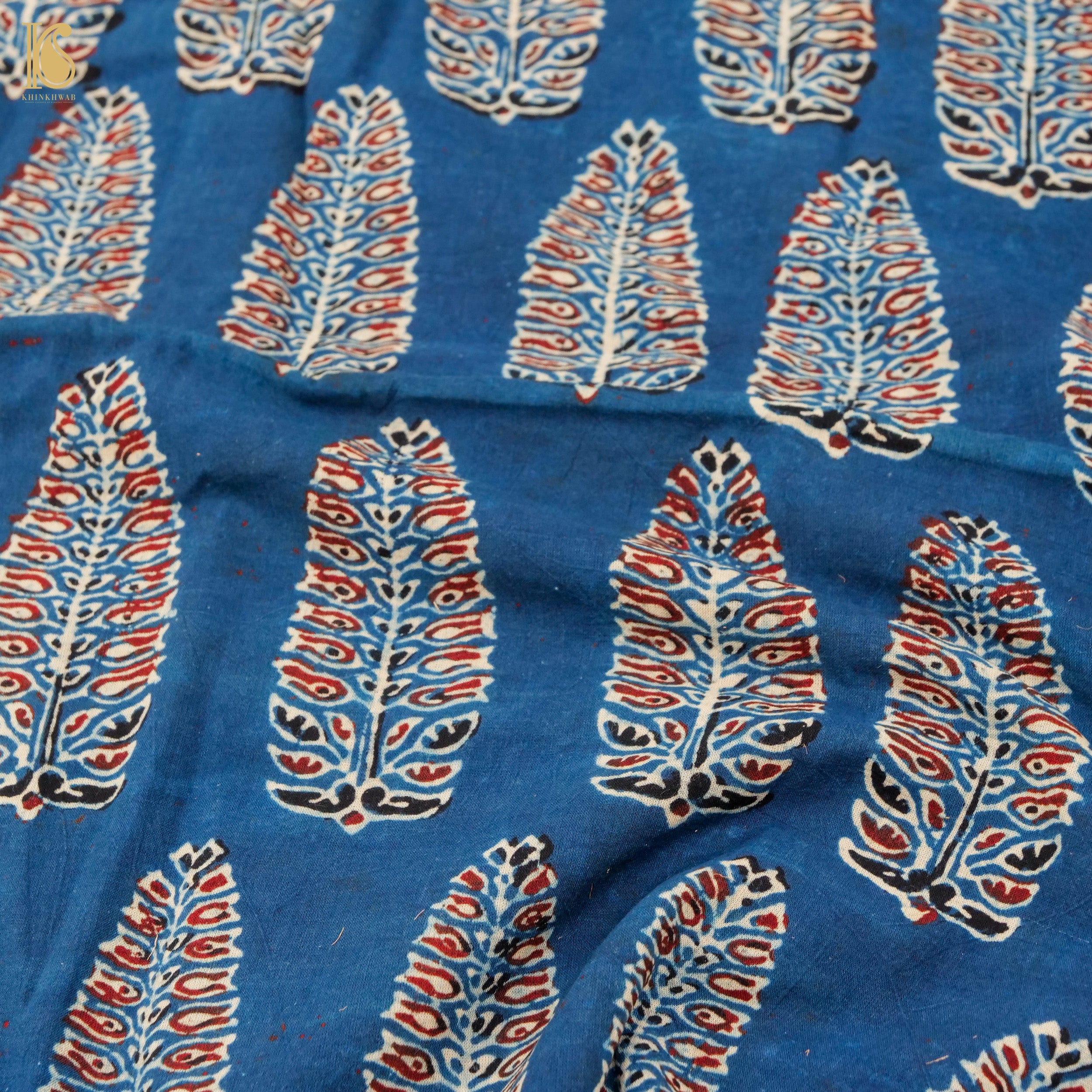 Blue Hand Block Ajrakh Cotton Fabric - Khinkhwab
