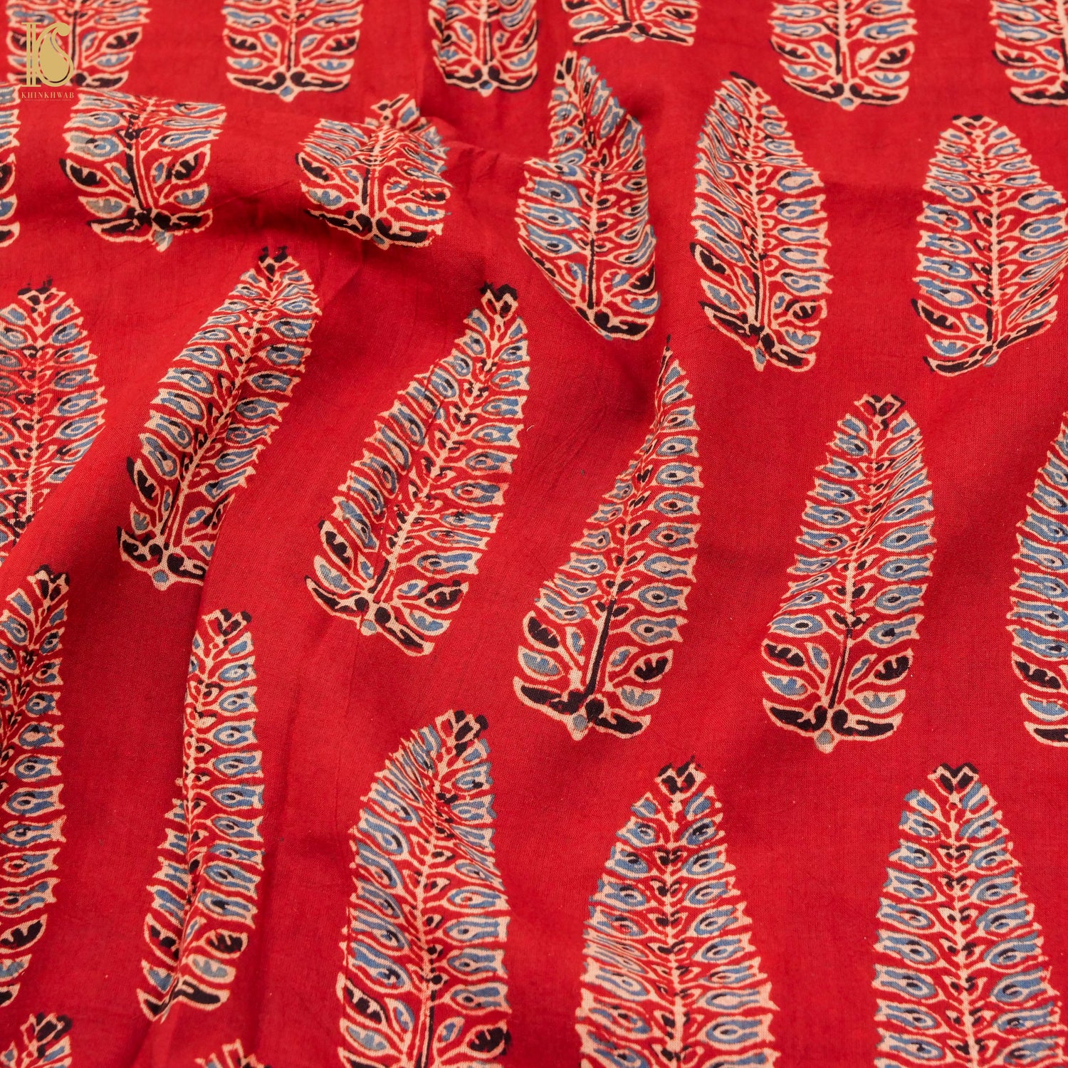Red Hand Block Ajrakh Cotton Fabric - Khinkhwab