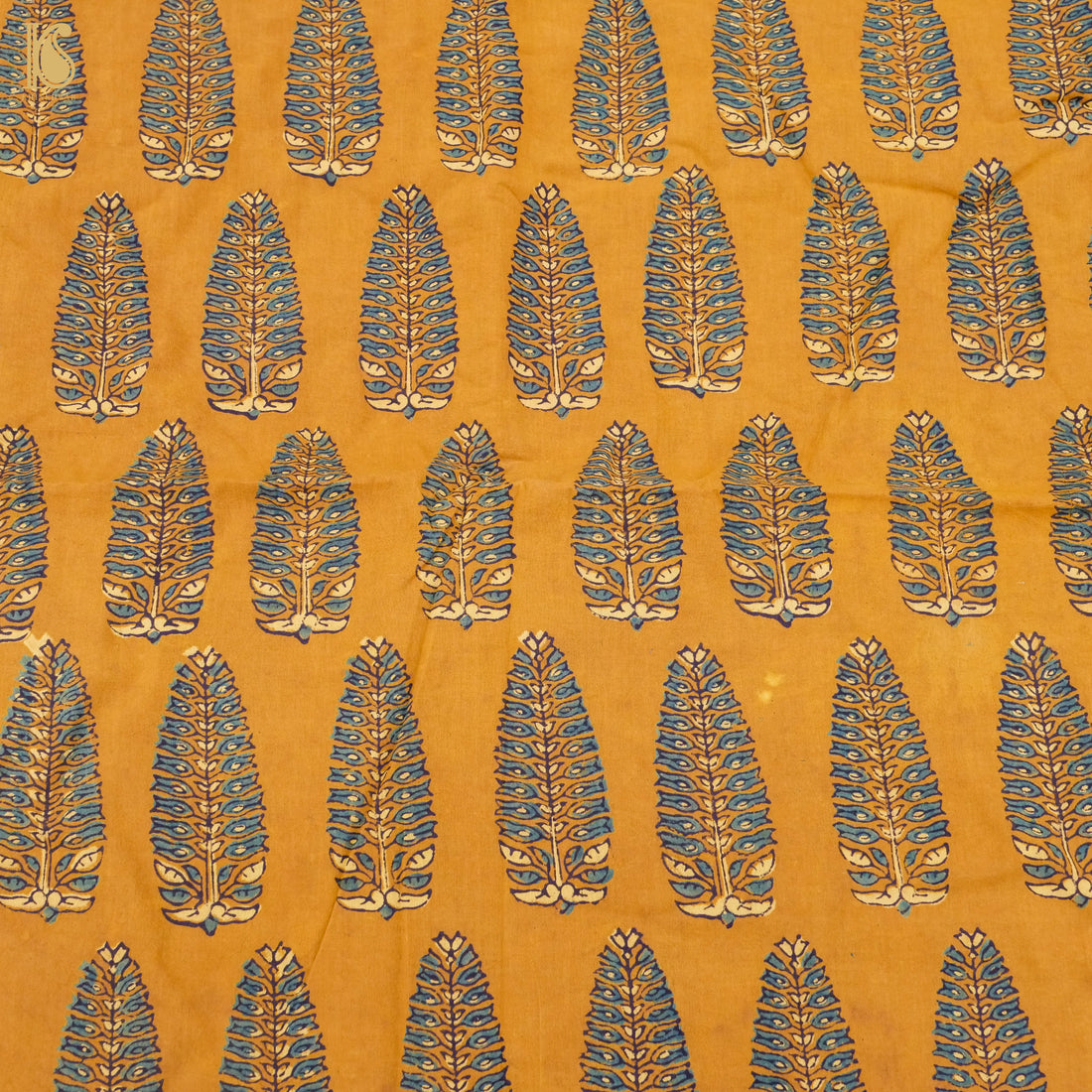 Yellow Hand Block Ajrakh Cotton Fabric - Khinkhwab