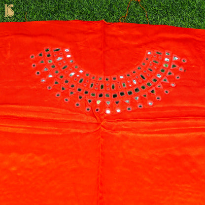 Red Pure Mashru Silk Blouse Fabric with Mirror Work - Khinkhwab