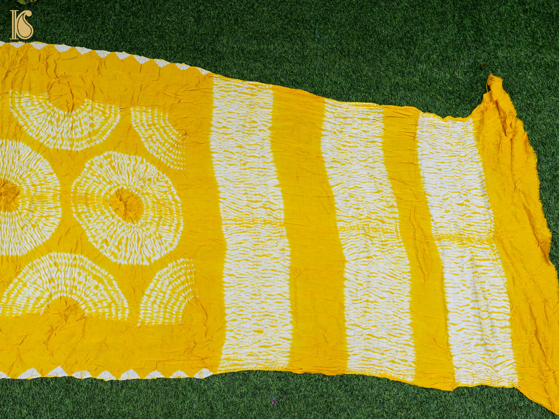 Yellow Modal Silk Shibori Saree with Tissue Palla - Khinkhwab