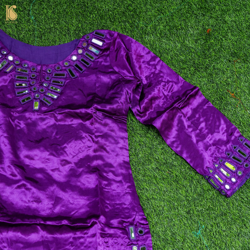 Purple Pure Mashru Silk Stitched Kurta with Mirror Work - Khinkhwab