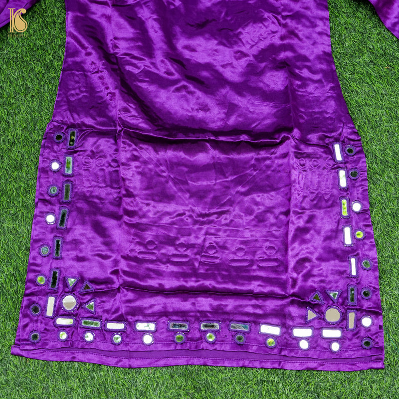 Purple Pure Mashru Silk Stitched Kurta with Mirror Work - Khinkhwab