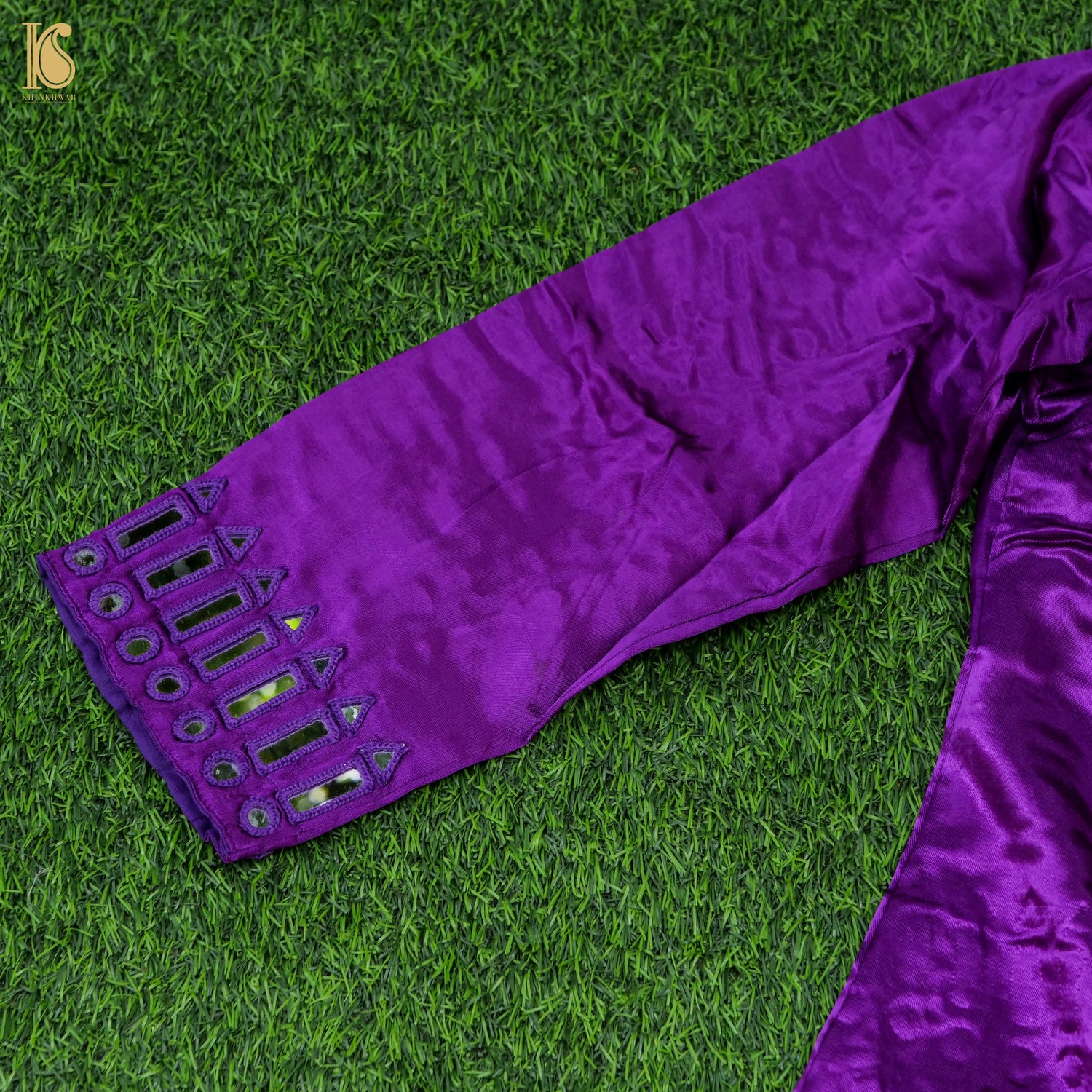 Purple Pure Mashru Silk Stitched Kurta with Mirror Work - Khinkhwab