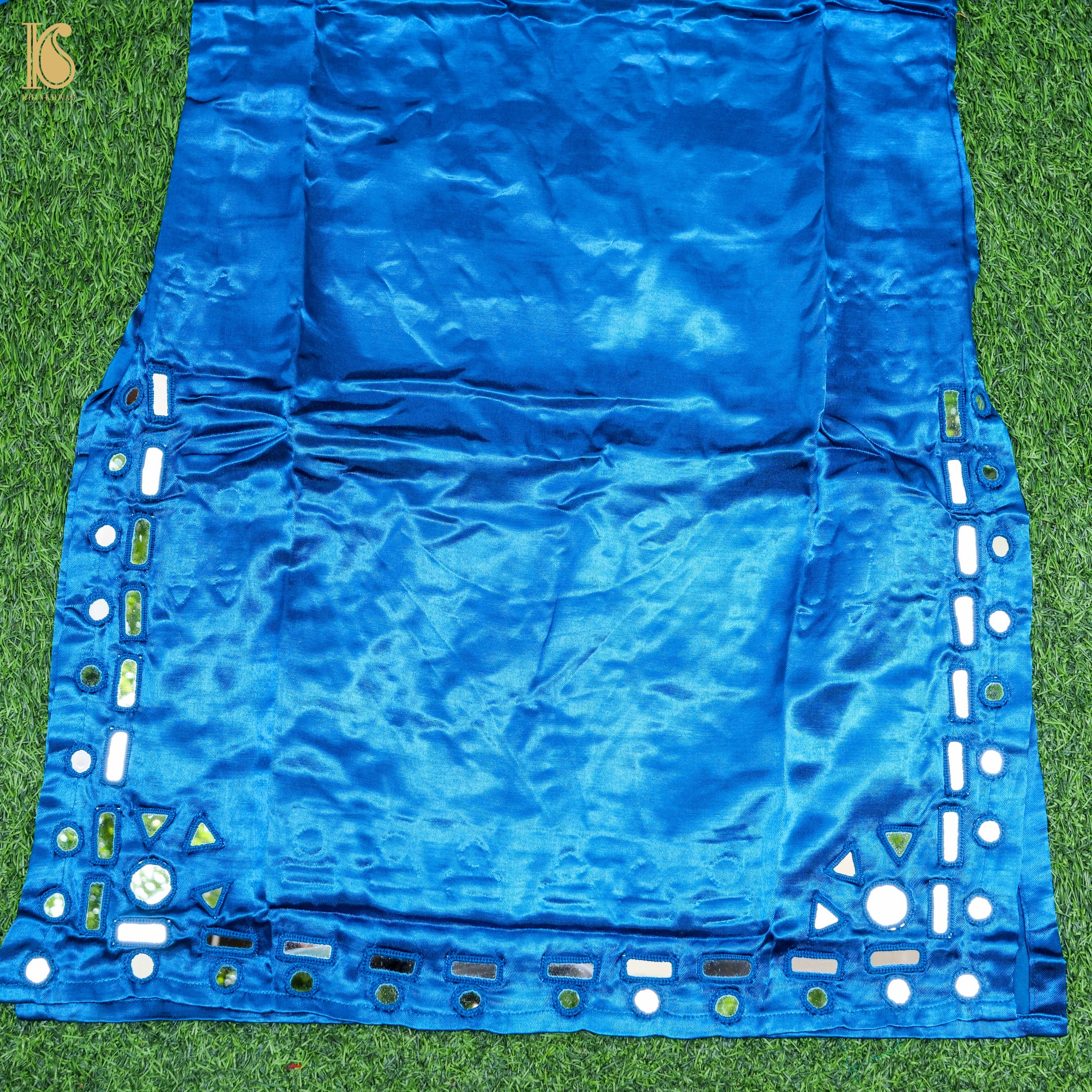 Blue Pure Mashru Silk Stitched Kurta with Mirror Work - Khinkhwab