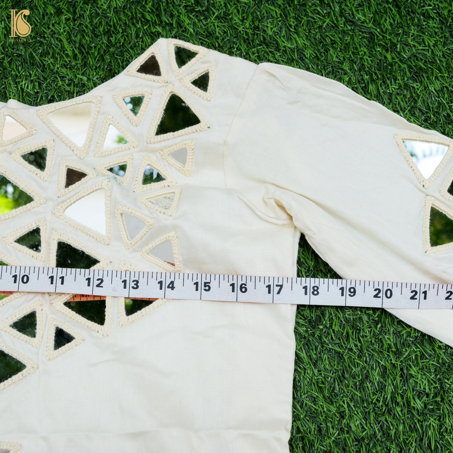 White Pure Mashru Silk Stitched Jacket with Mirror Work - Khinkhwab