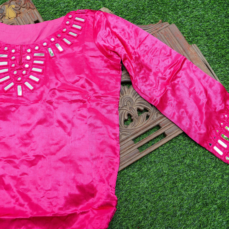 Pink Pure Mashru Silk Stitched Kurta with Mirror Work - Khinkhwab