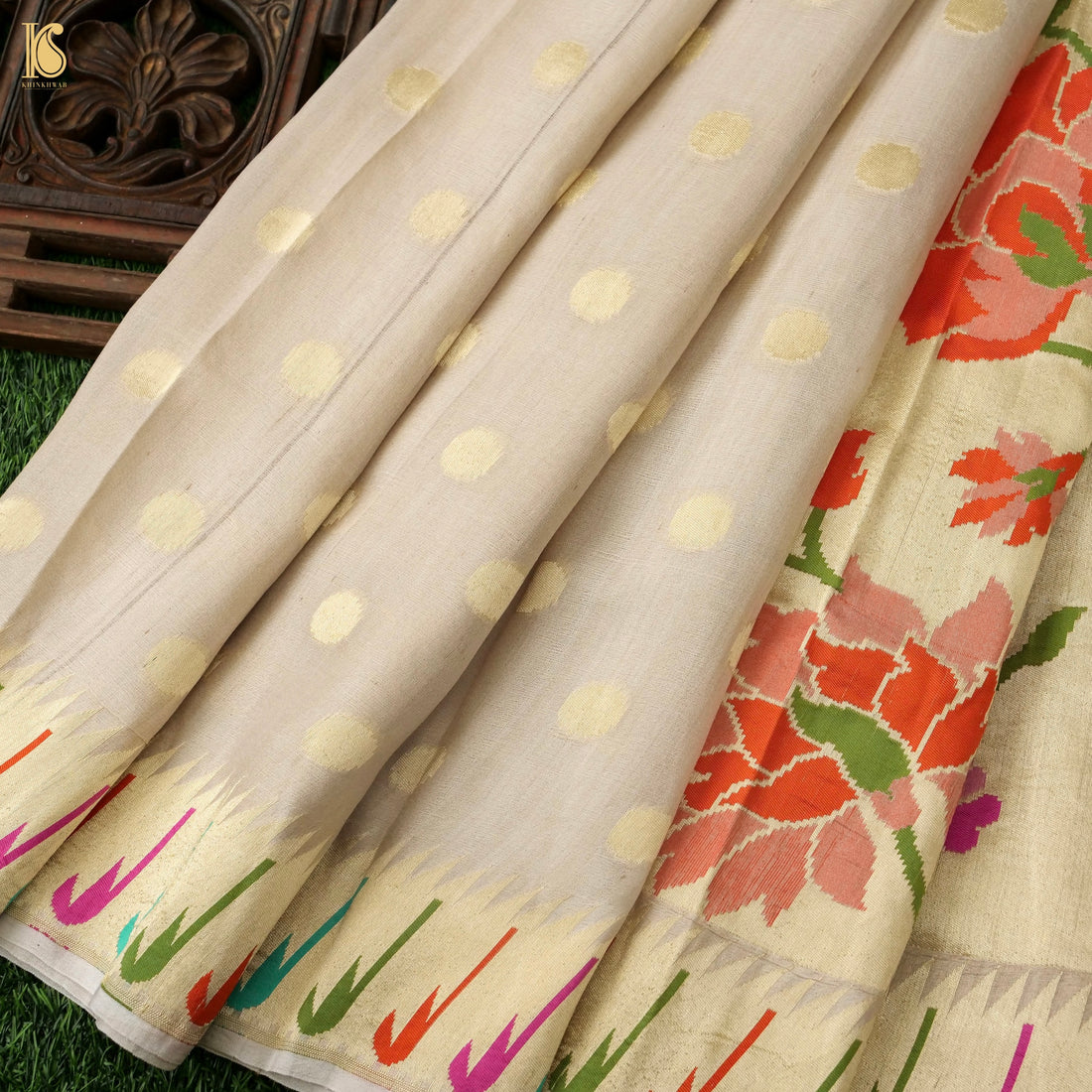 Handwoven Pure Tussar Silk Muniya Border Banarasi Saree - Khinkhwab