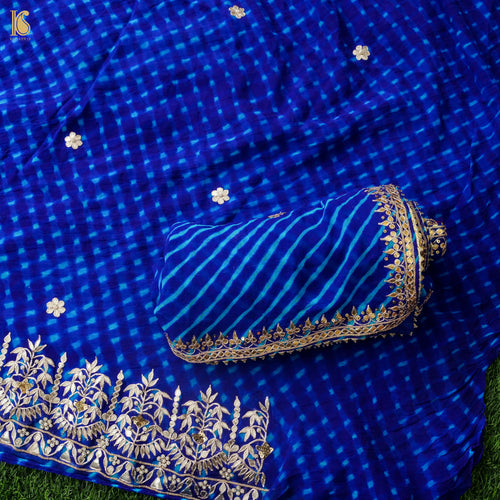 Ultramarine Blue Leheriya Pure Georgette Gotta Patti  Suit Set - Khinkhwab