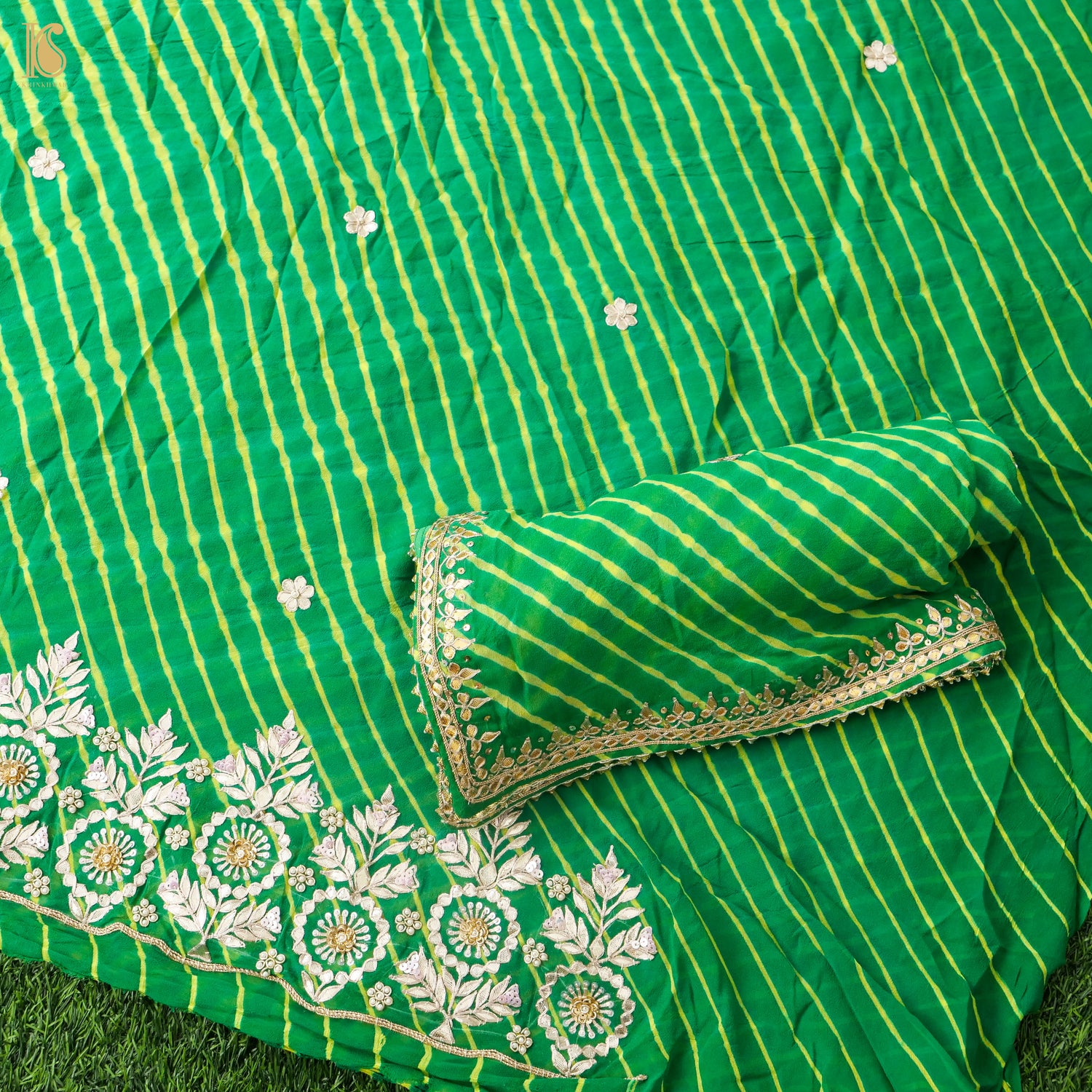 Pigment Green Leheriya Pure Georgette Gotta Patti  Suit Set - Khinkhwab