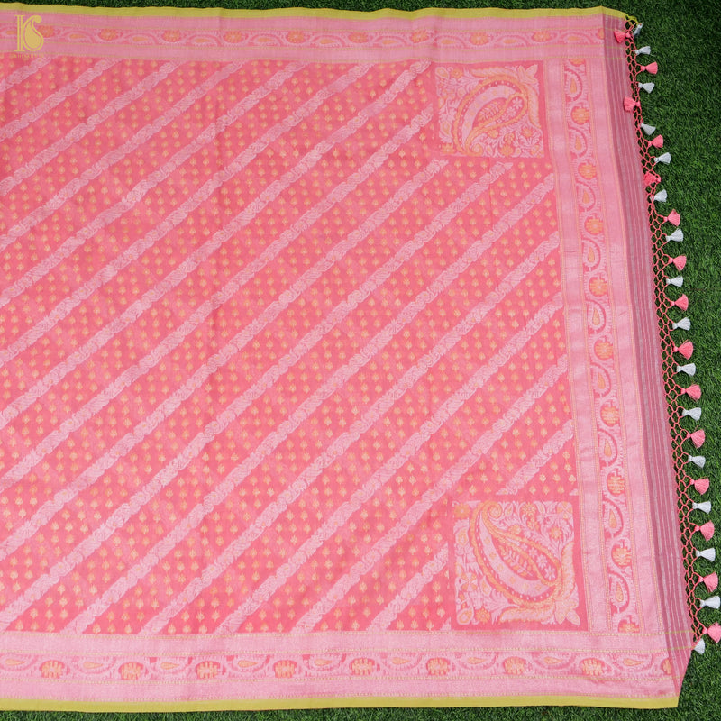 Pink Pure Cotton Handloom Banarasi Jamdani Ektara Saree - Khinkhwab