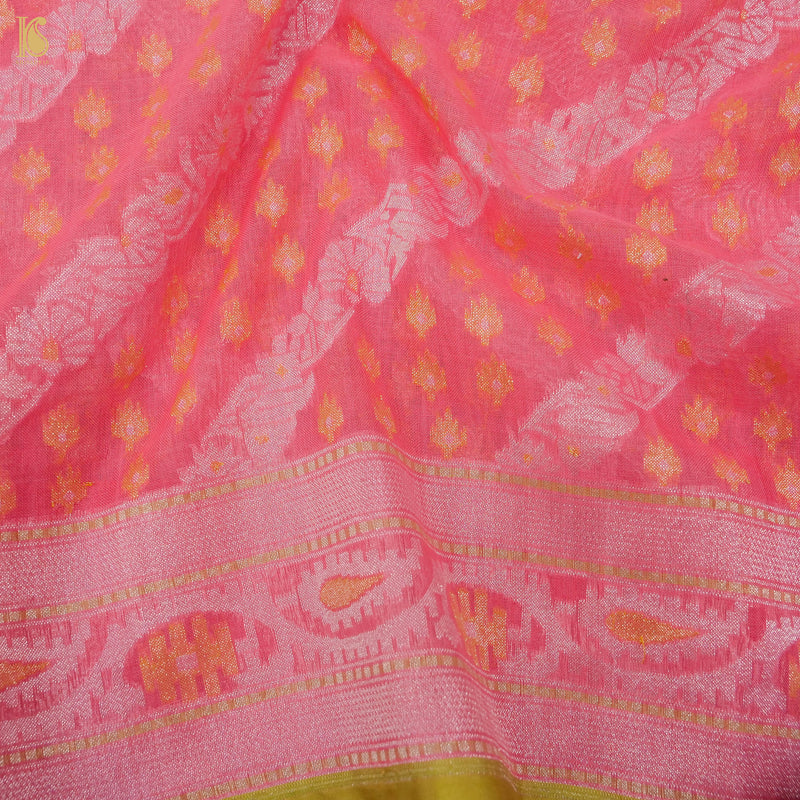 Pink Pure Cotton Handloom Banarasi Jamdani Ektara Saree - Khinkhwab