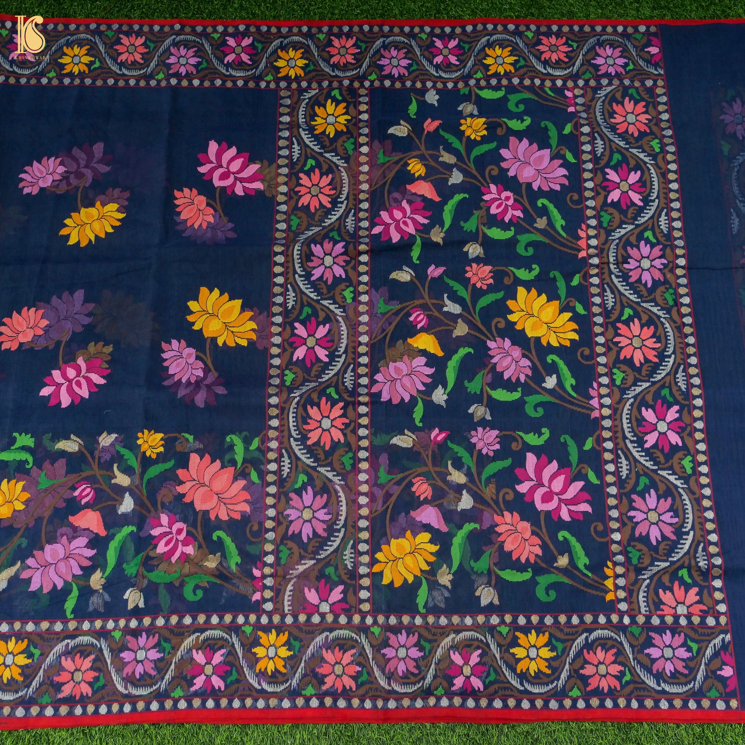 Midnight Blue Handwoven Pure Cotton Real Zari Neelambari Banarasi Saree - Preorder - Khinkhwab