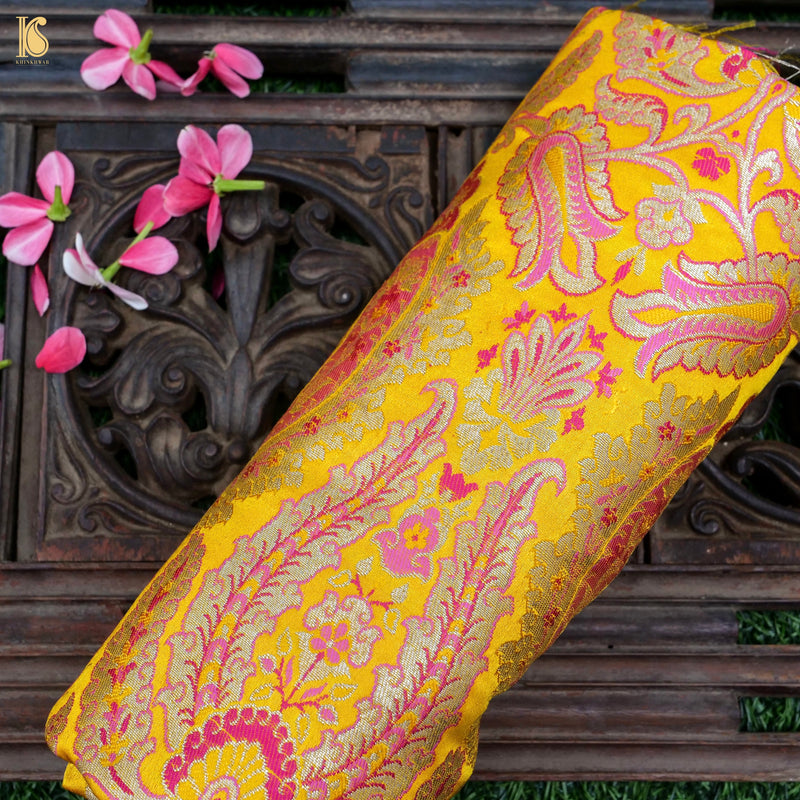 Yellow Kinkhab / Kimkhab Brocade Banarasi Fabric - Khinkhwab