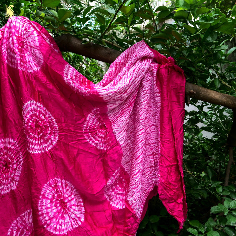 Razzmatazz Pink Modal Silk Shibori Dupatta - Khinkhwab