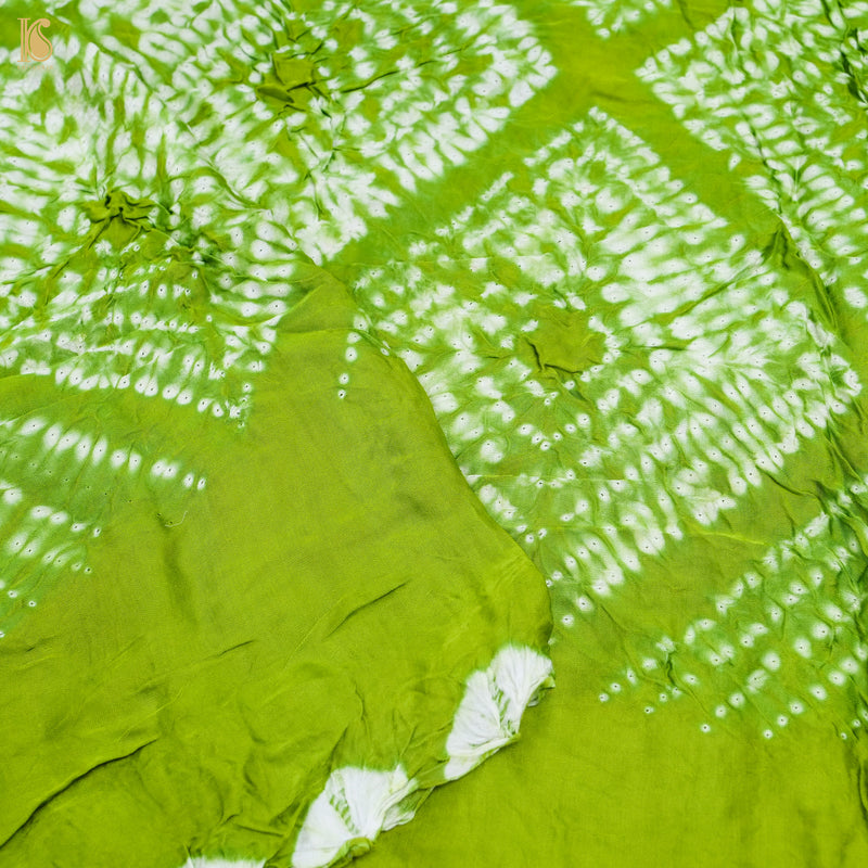 Olive Drab Green Modal Silk Shibori Dupatta - Khinkhwab