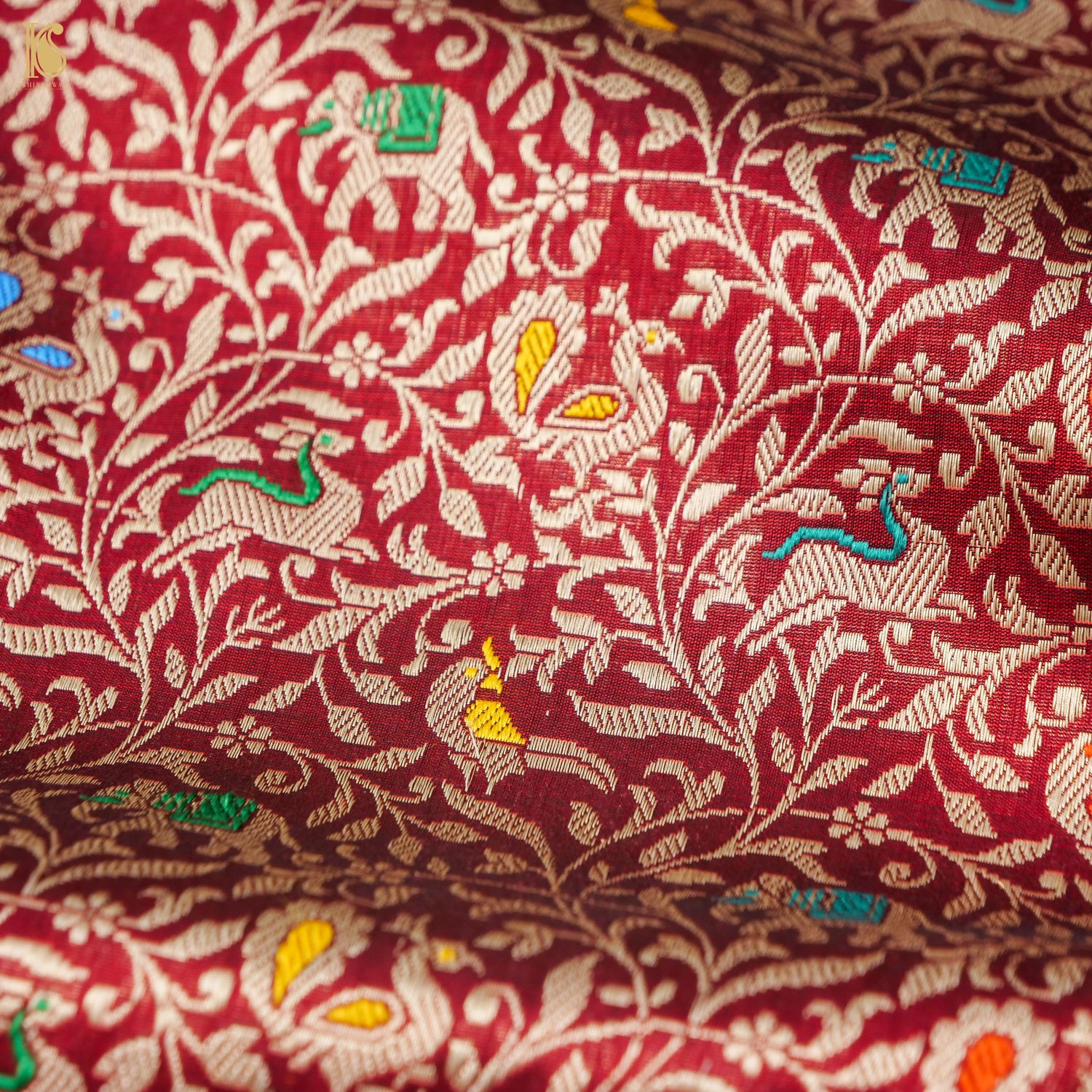 Carmine Red Handloom Katan Silk Banarasi Shikargah Saree - Khinkhwab