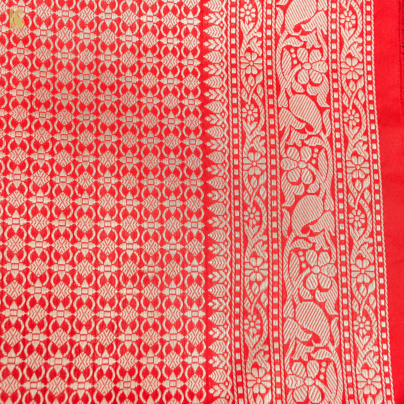 Carmine Red Handloom Katan Silk Banarasi Shikargah Saree - Khinkhwab