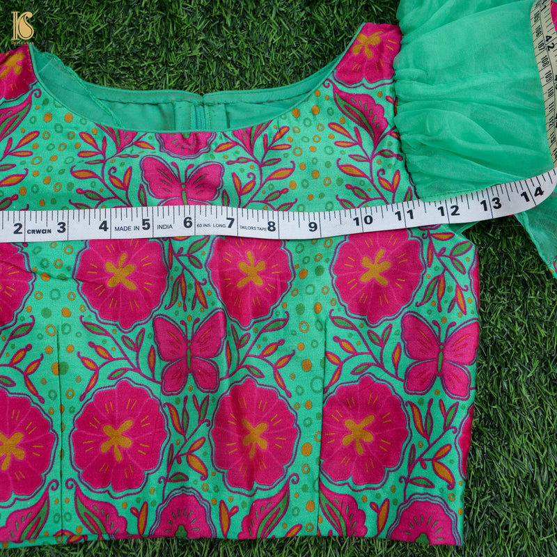 Titli - Green & Pink Pure Organza & Chiniya Silk Kids Stitched Lehenga Set - Khinkhwab