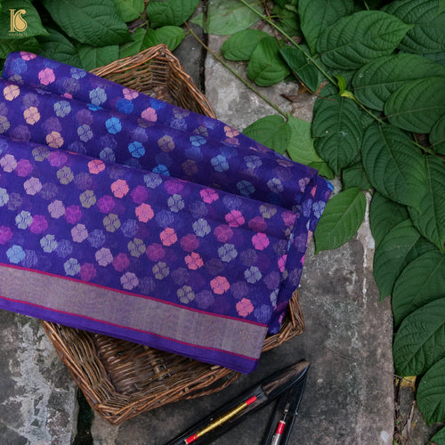 Jacksons Purple Handwoven Pure Cotton Real Zari Banarasi Saree - Preorder - Khinkhwab